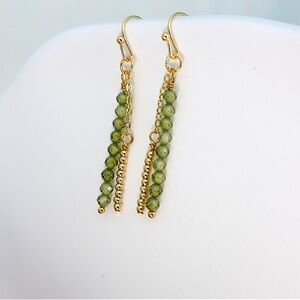 Olive Green Zircon Beads 14K Gold Filled beads Earrings| Minimalist Earrings